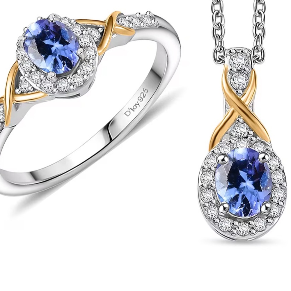 Luxury Tanzanite & White Zircon Jewelry Set • Sterling Silver • Ring Size 8 NWT